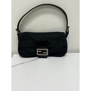 Vintage Fendi Black Suede Baguette Bag with Silver Hardware